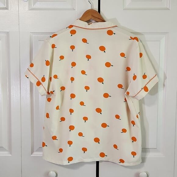 Womens Cream Textured Button Up Short Sleeve Shirt Size XL Oranges Lightweight - Picture 2 of 9